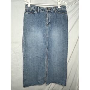 GAP Denim Maxi Skirt 31 x37 Size 10 Blue Jean Front Slit Straight Line 1990s